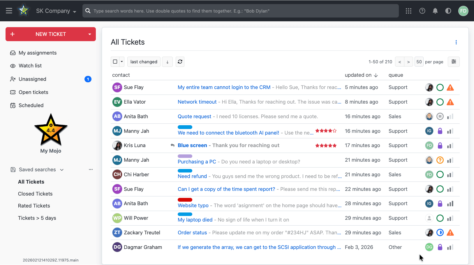 Mojo Helpdesk trouble ticket software interface showing clean queues and user-friendly portal