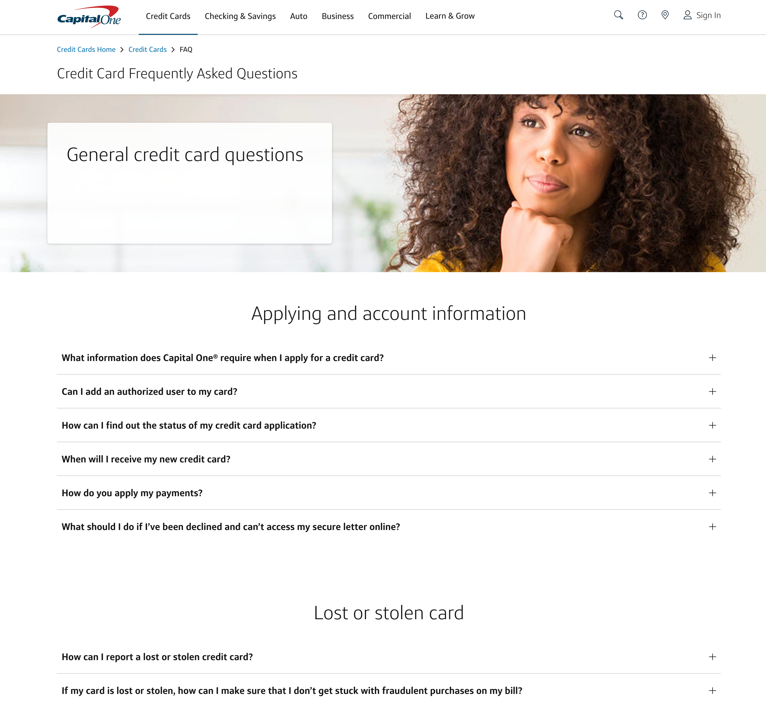 Capital One FAQ Page