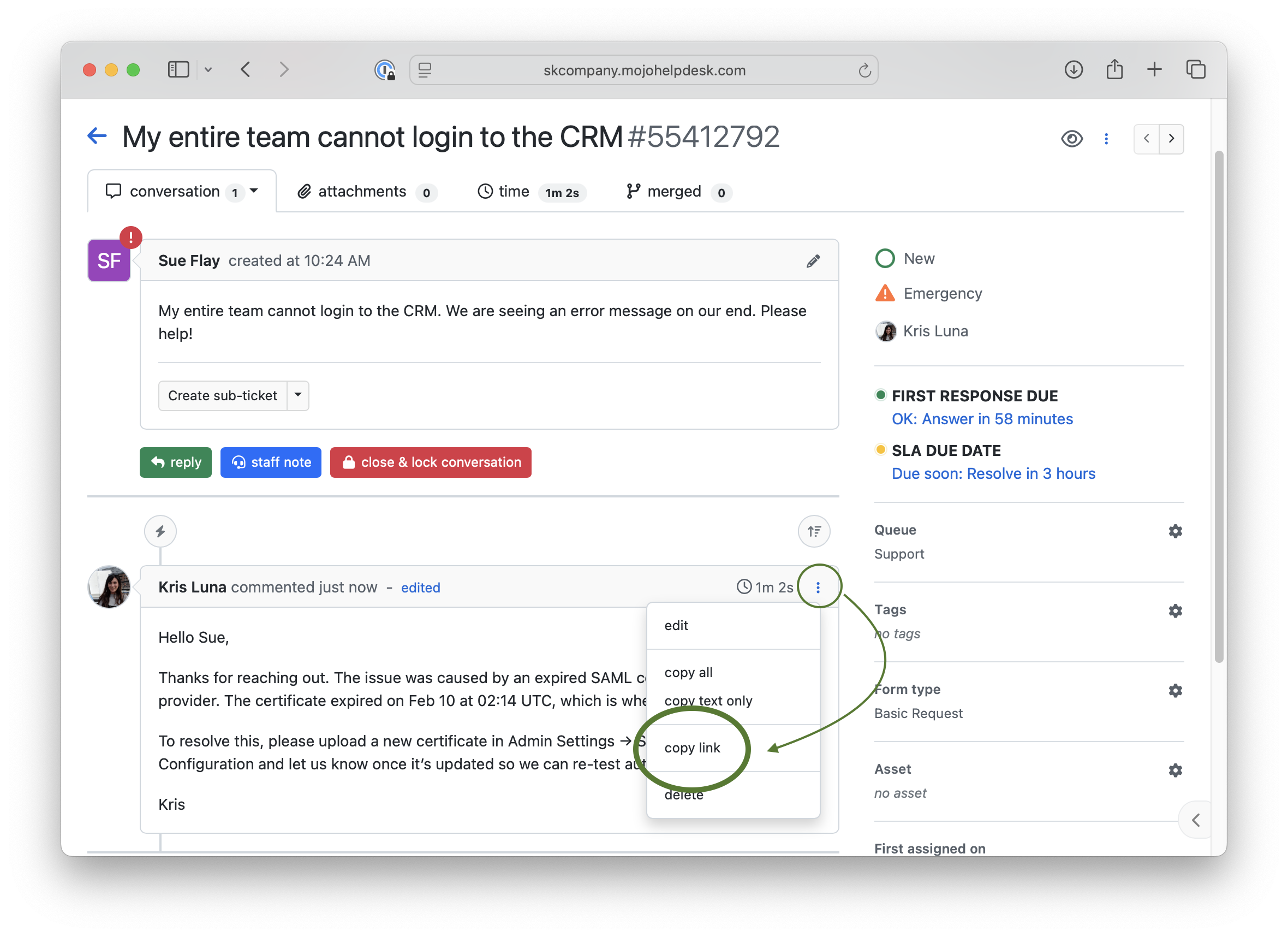 Copy the direct link of a comment